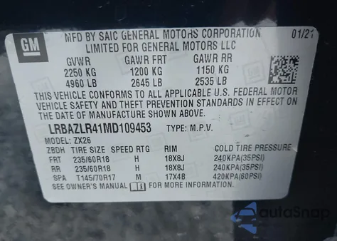 2021 Buick Envision Fwd Preferred z USA, uszkodzony, nr VIN LRBAZLR41MD109453